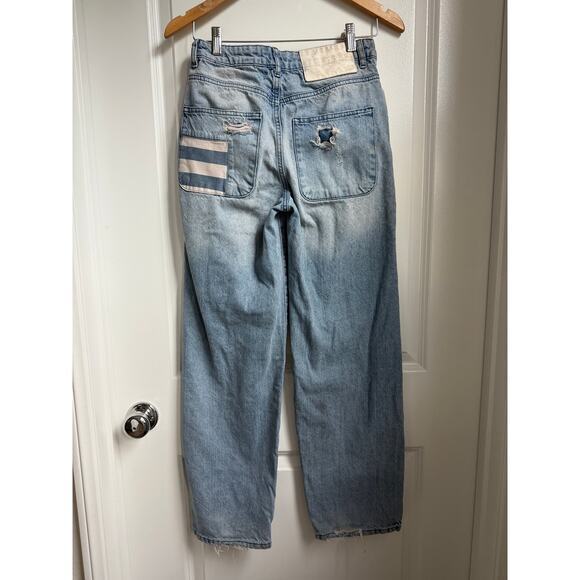 One Teaspoon Womens Smiths Low Waist Wide Leg Denim Jeans Slouchy Multi Pocket - Picture 5 of 14